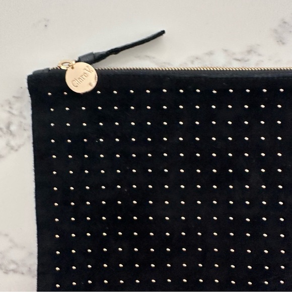 Clare V Studded Clutch Suede Pouch in Black with Gold - Picture 2 of 8